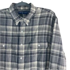 Vintage Ralph Lauren Gray‎ Madras Plaid Flannel Shirt Button Pockets Mens XL